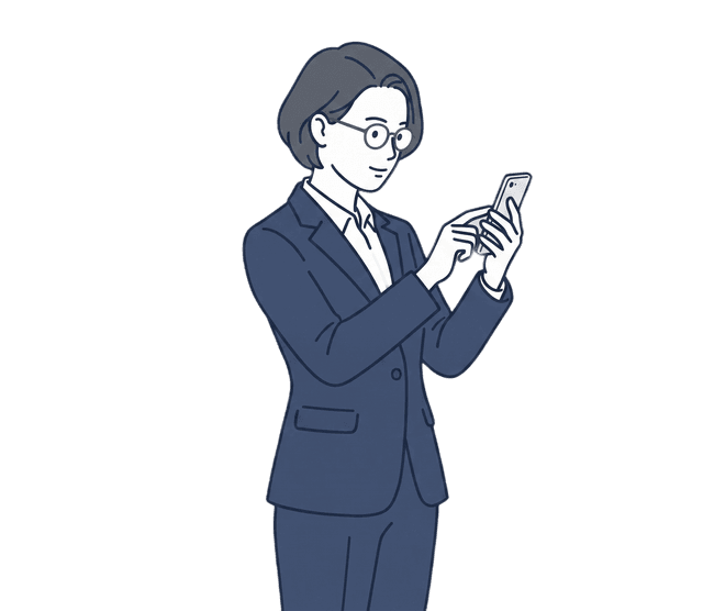 ビジネス女性がスマートフォンを確認しているイラスト