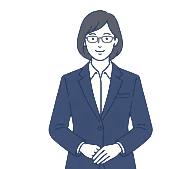 ビジネス女性が手を前に揃えて正面を向いて立っているイラスト