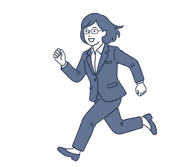 ビジネス女性が笑顔で元気よく走っているイラスト