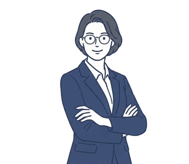 ビジネス女性が腕を組んで自信のある表情で少し斜め向きに立っているイラスト