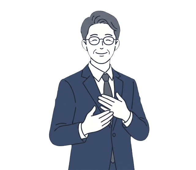 中年の男性が税金の問題解決の知らせを受け、安堵の表情を見せているイラスト。