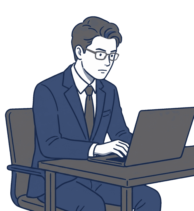 士業の先生がパソコン画面でAI検索結果を確認しているイラスト