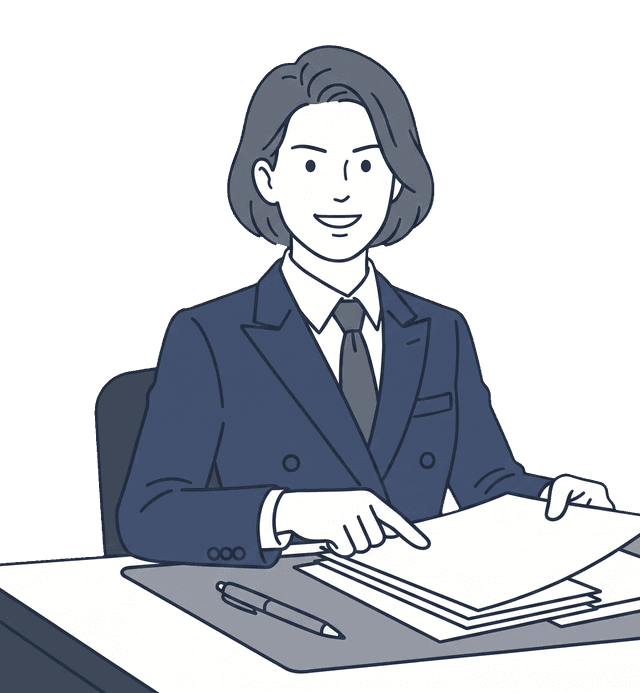 力強くリーダーシップのある起業したばかりの若い女性が書類手続きをこなしているイラスト