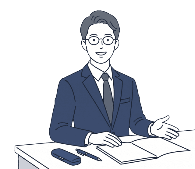 士業の先生がお客様の困りごとを真剣に聞き、寄り添って相談に乗っているイラスト。