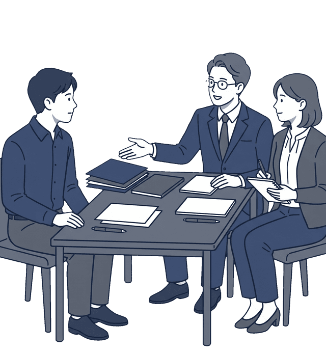 士業の先生が若い夫婦の起業相談に熱心に対応しているイラスト