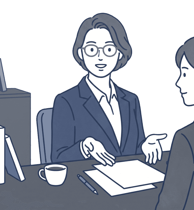 女性の士業の先生がお客様に確定申告について丁寧に説明しているイラスト