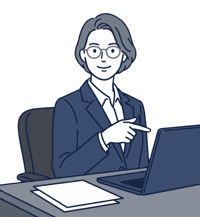女性の士業の先生がパソコン画面を指差しながらお客様に説明しているイラスト