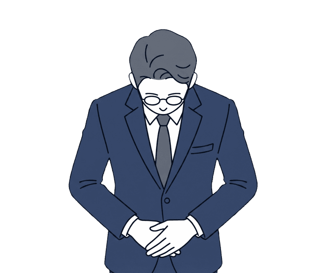 紺色のスーツの男性税理士が丁寧にお辞儀をしているイラスト。