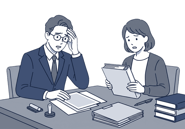 ご夫婦が相続の複雑な問題を前に途方に暮れているイラスト