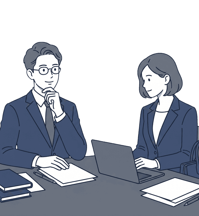 女性経営者が士業の先生から助言をもらってうなずいているイラスト