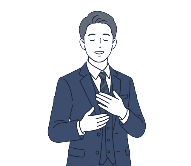 男性が問題が解決し、ほっと安堵した表情を見せているイラスト。
