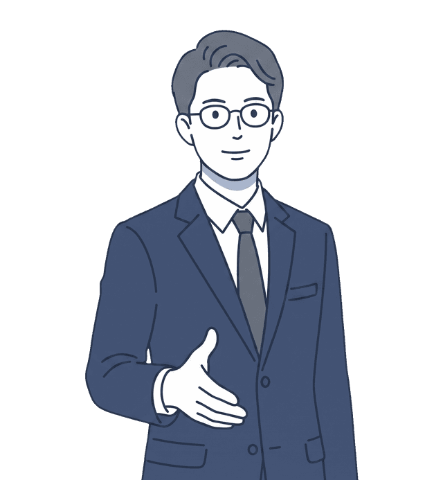 男性が右手を前に差し出して握手をしているイラスト
