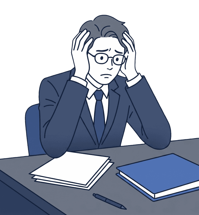男性が法律問題について悩んでいるイラスト