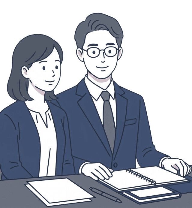 若いご夫婦が笑顔で将来の計画について話し合っているイラスト