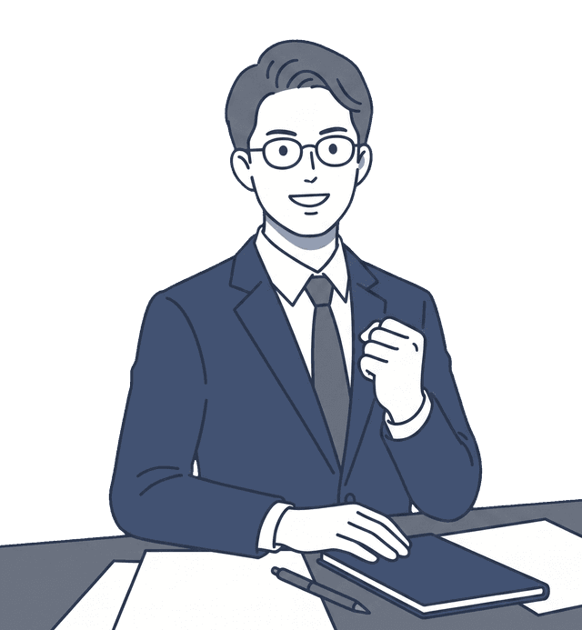 若い経営者が問題を解決して前向きな表情をしているイラスト