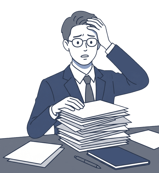 若者が起業の書類手続きの複雑さに困ってつまずいているイラスト